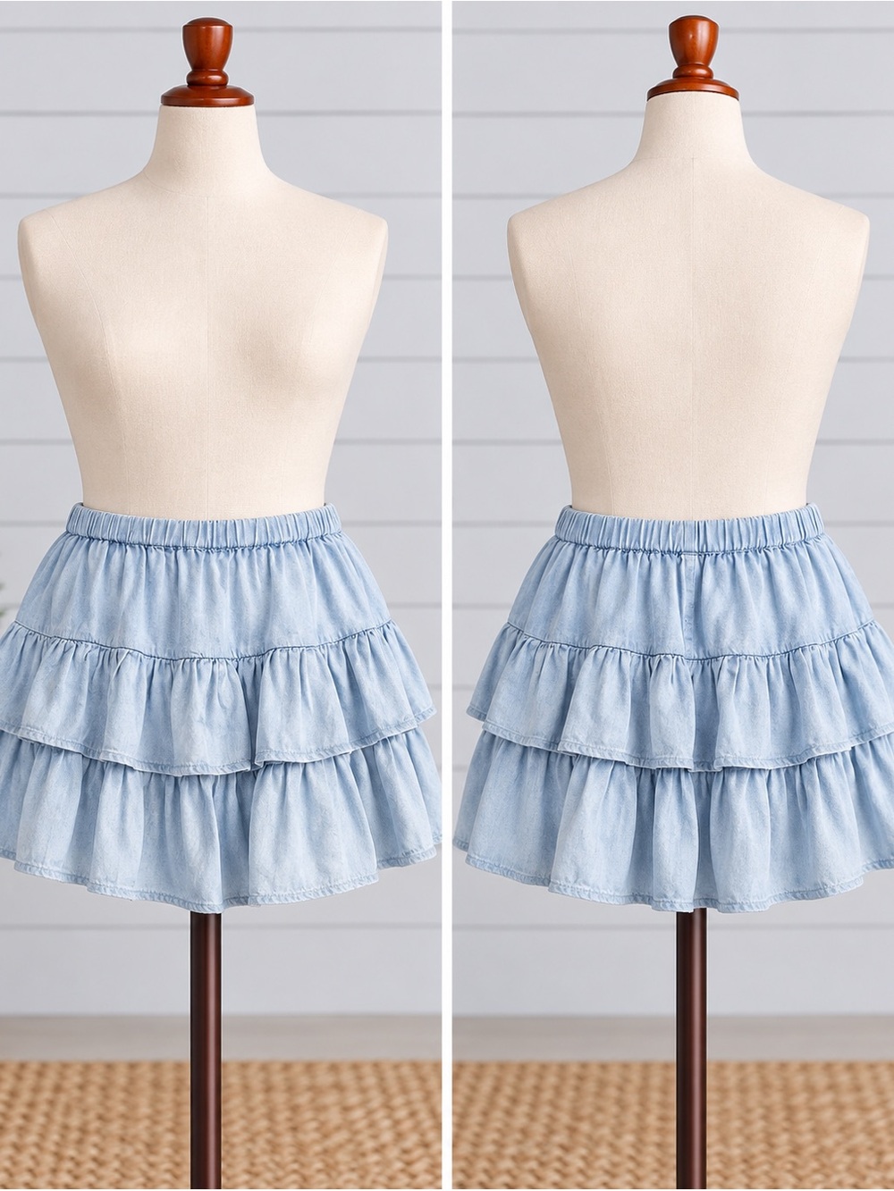 SO Light Blue Tiered Ruffle Skater Skirt